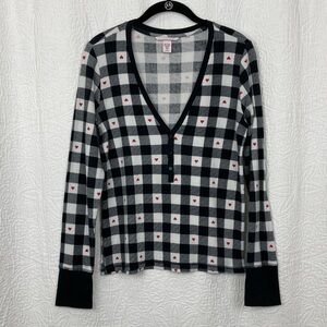 Victoria's Secret Black and White Plaid Thermal Knit Top sz Medium